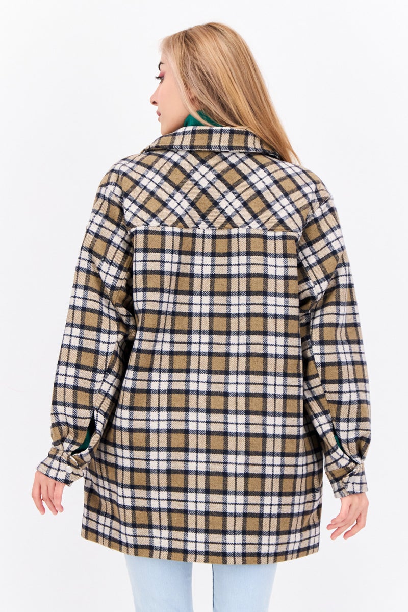 Envii Women Plaid Long Sleeve Jacket Shirt, Brown - Image 3